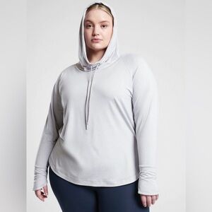 Athleta Uptempo Grey Hooded Athletic Sweatshirt with Finger Holes Size Medium